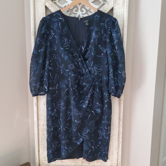 New Halogen Chiffon Faux Wrap Surplice Midi Dress in Bali Floral - Picture 3 of 11